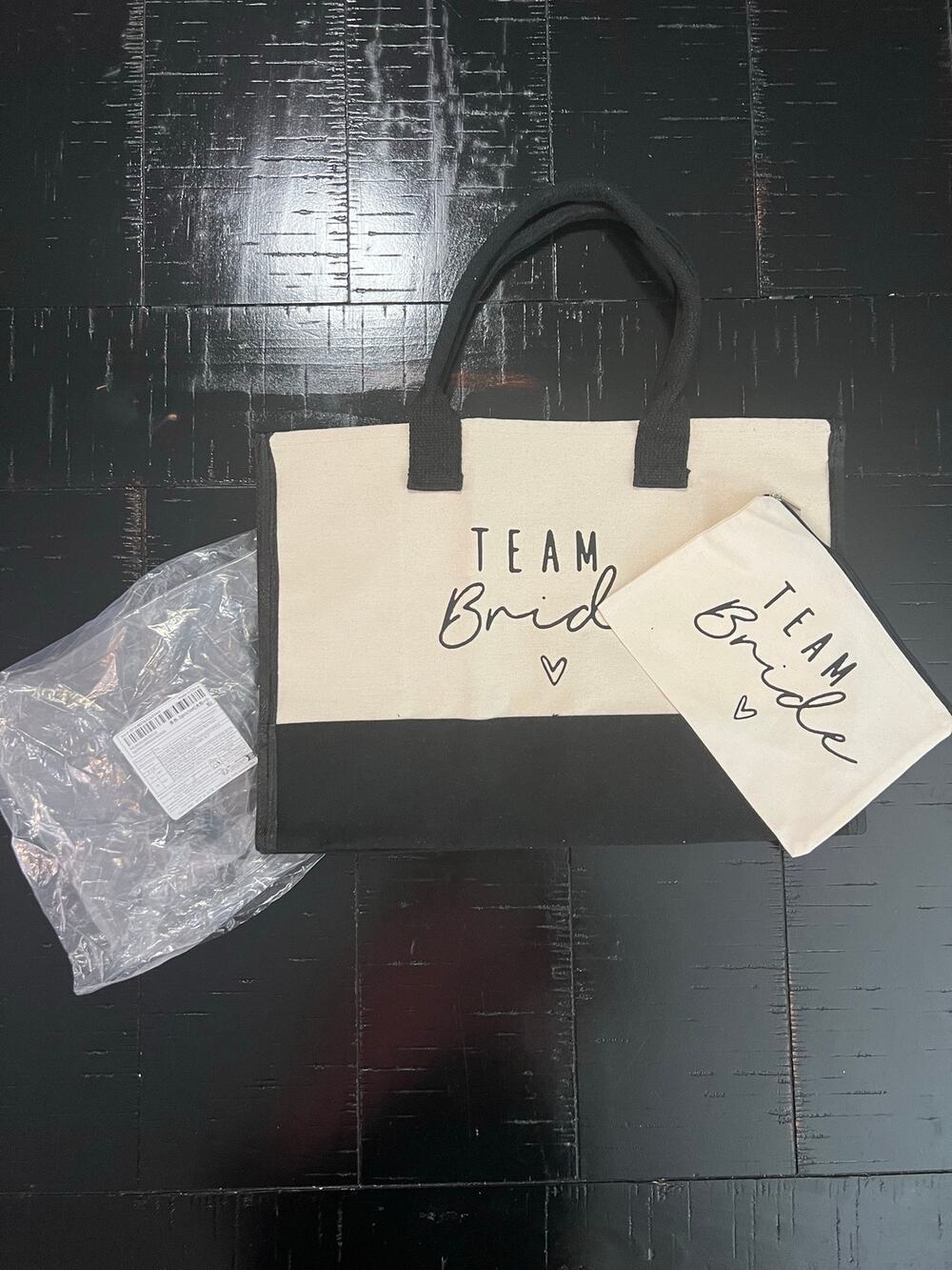 New NIB Team Bride Canvas Tote Bag Zipper Makeup Pouch Set Bachelorette Party